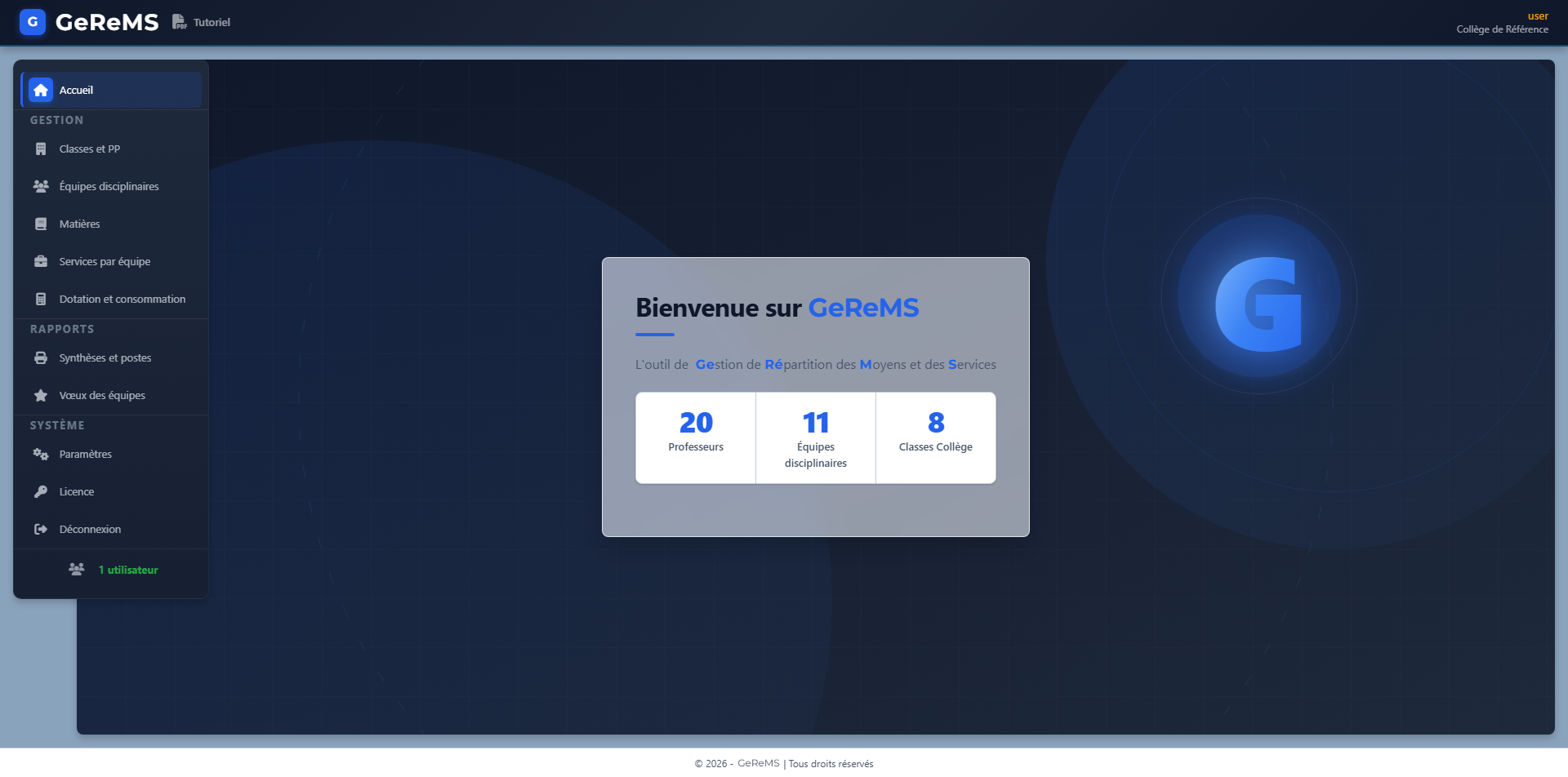 Tableau de bord GeReMS
