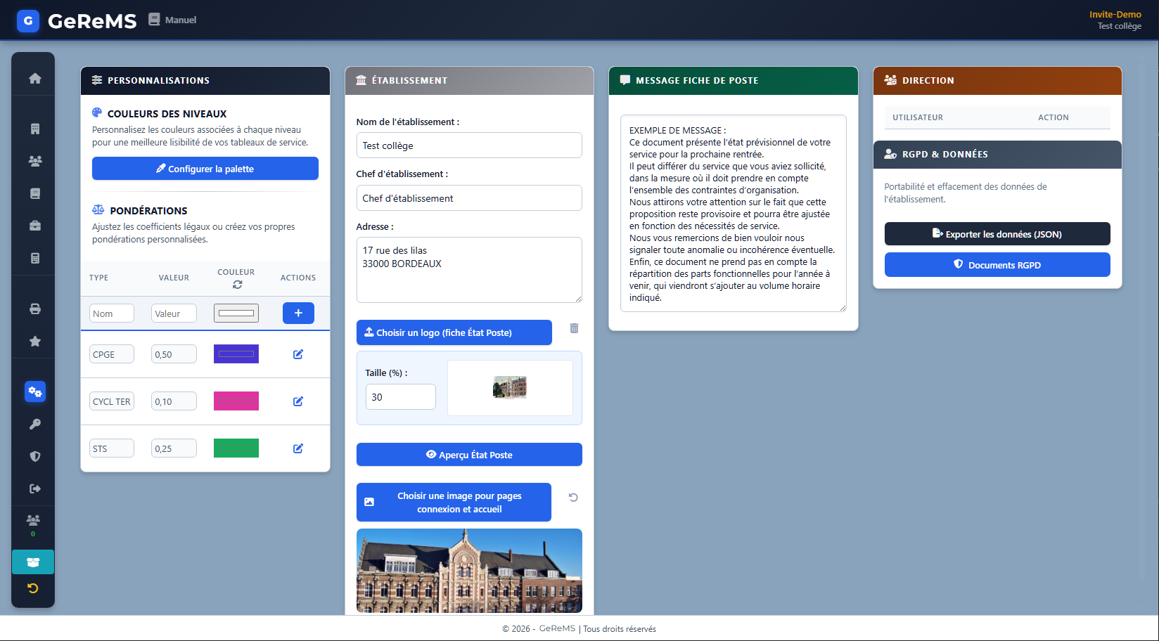 Interface des Paramètres